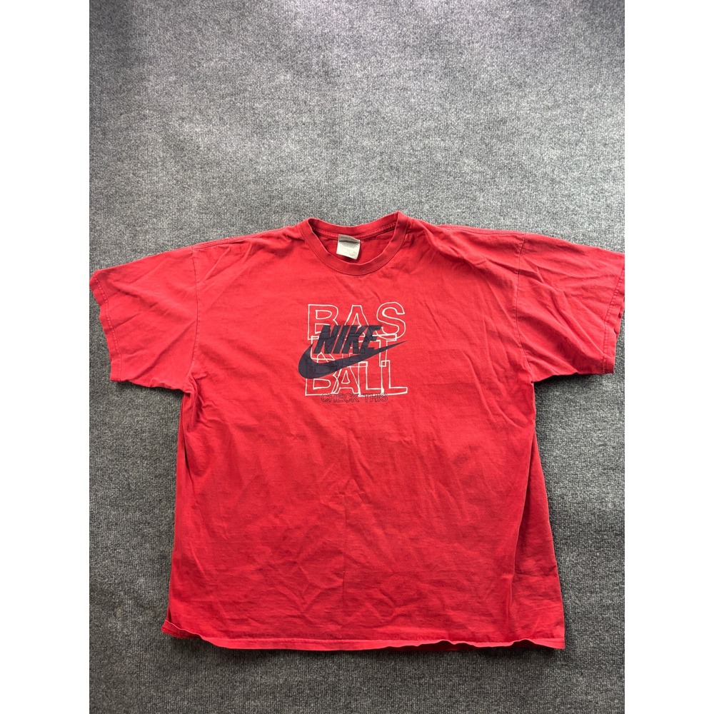 Vintage Nike T-Shirt Mens XXL Red Basketball Graphic Swoosh Short Sleeve Y2K